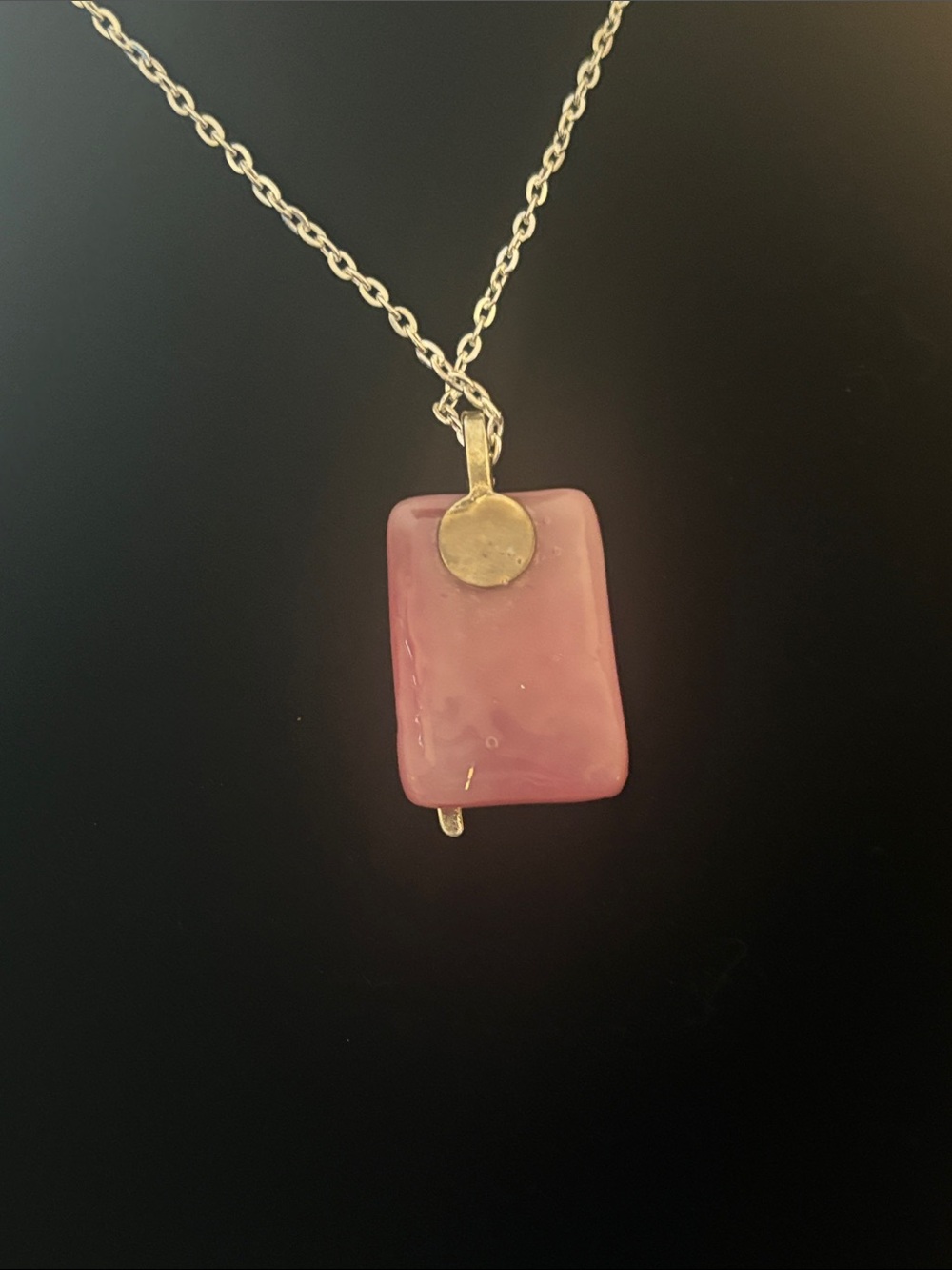 Ballet Dancer Rectangular Pendant Necklace in Pink and Green - Picture 4 of 4